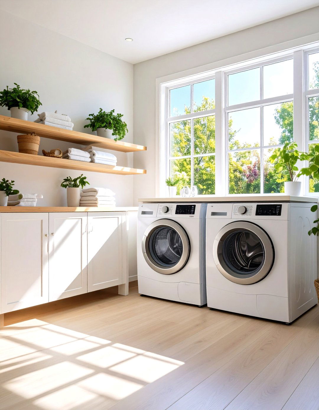 The Sunlight Filled Laundry Room - 30 laundry room stacked washer dryer ideas