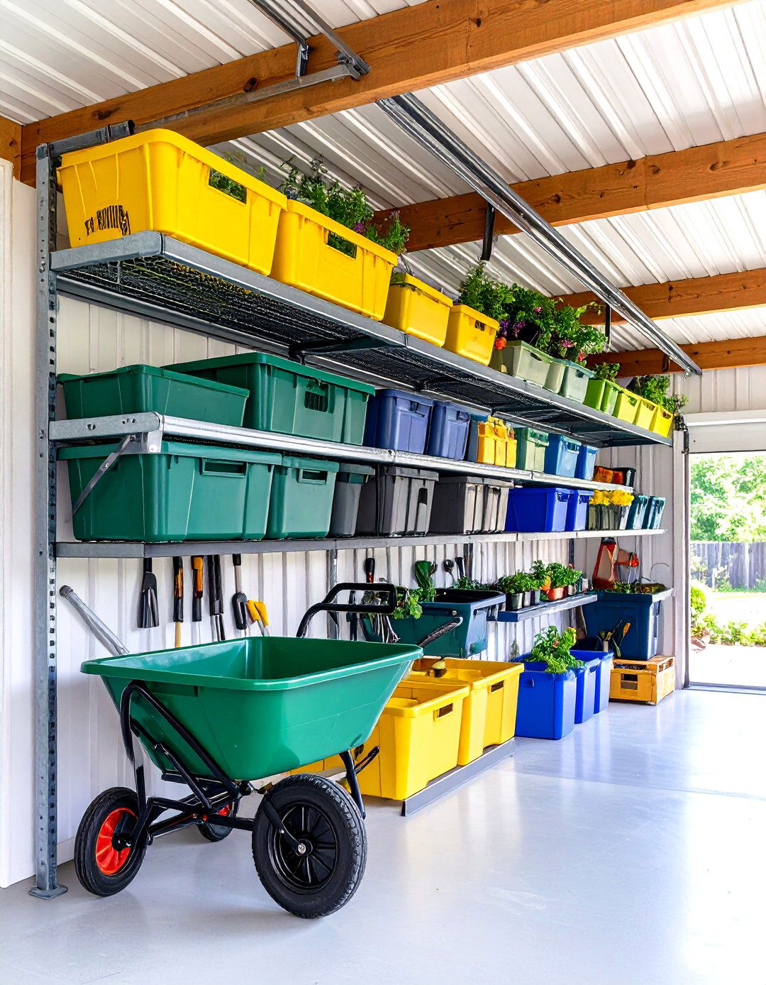 The Suspended Ceiling Rack in a Garage - 30 garden tool storage ideas