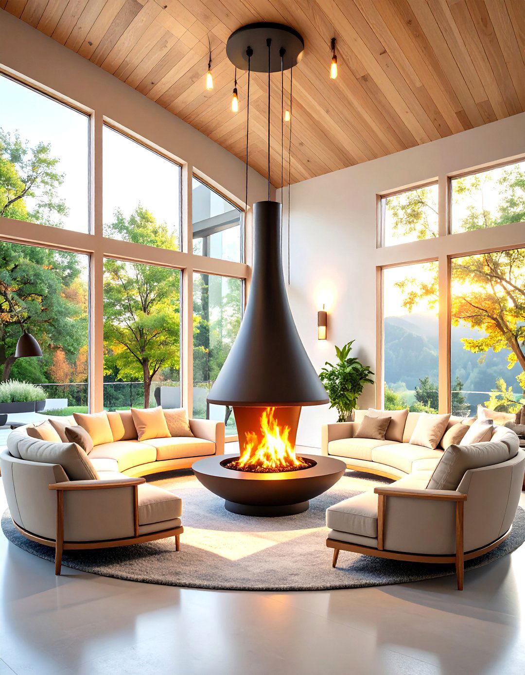 The Suspended Hanging Fireplace - 30 living room modern fireplace ideas