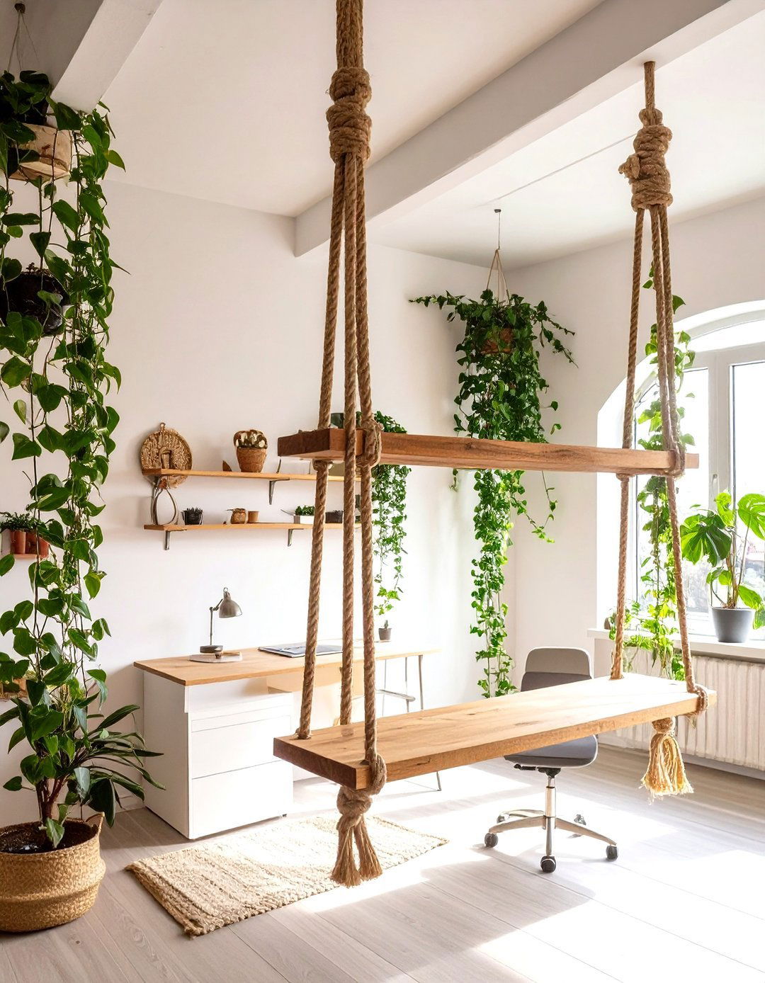 The Suspended Hanging Shelf - 30 office shelving ideas
