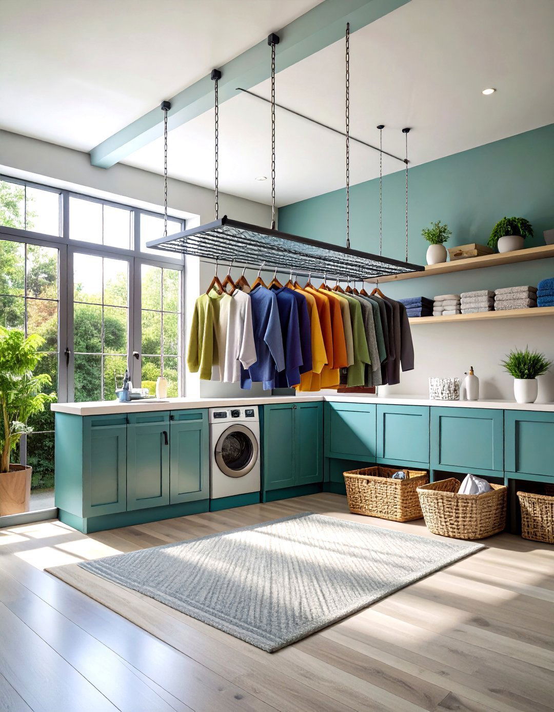 The Suspended Mesh Laundry Room Shelf - 30 laundry room drying rack ideas