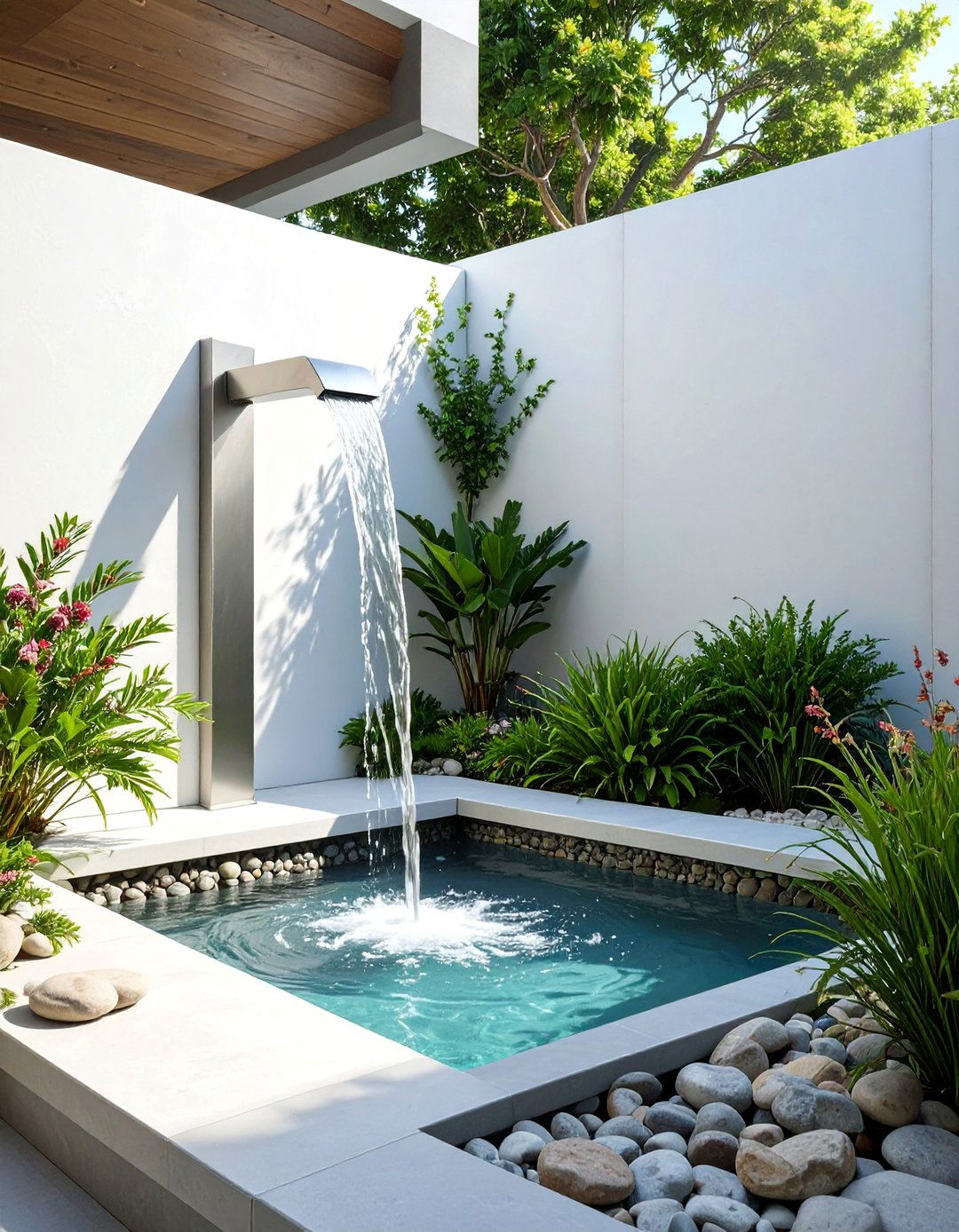 The Suspended Wall Spout Fountain - 30 backyard water feature ideas