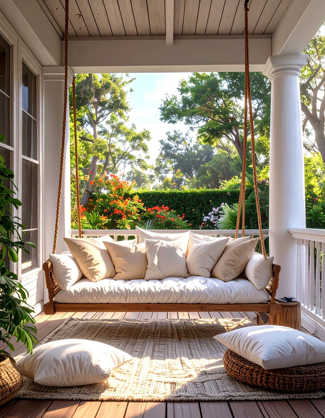 The Swing Bed Sanctuary Front Porch - 30 long narrow front porch decorating ideas