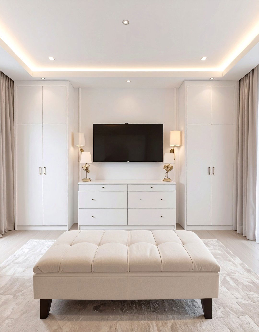 The Symmetric Nightstands and TV Bedroom - 30 broom tv ideas