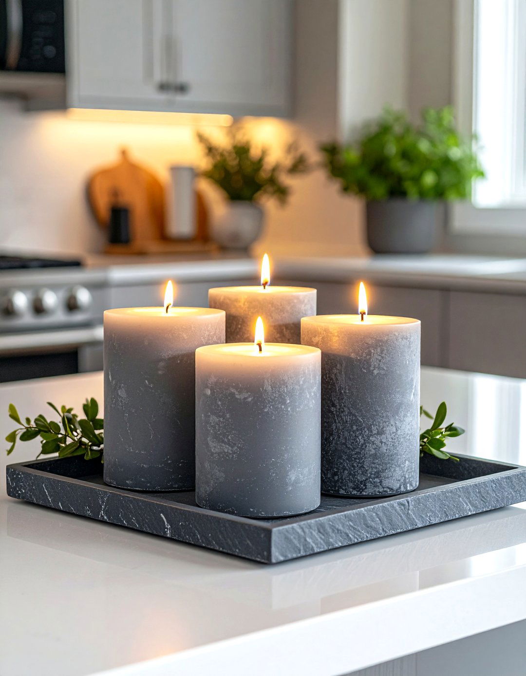 The Symmetrical Candle Trio - 30 kitchen island centerpiece ideas