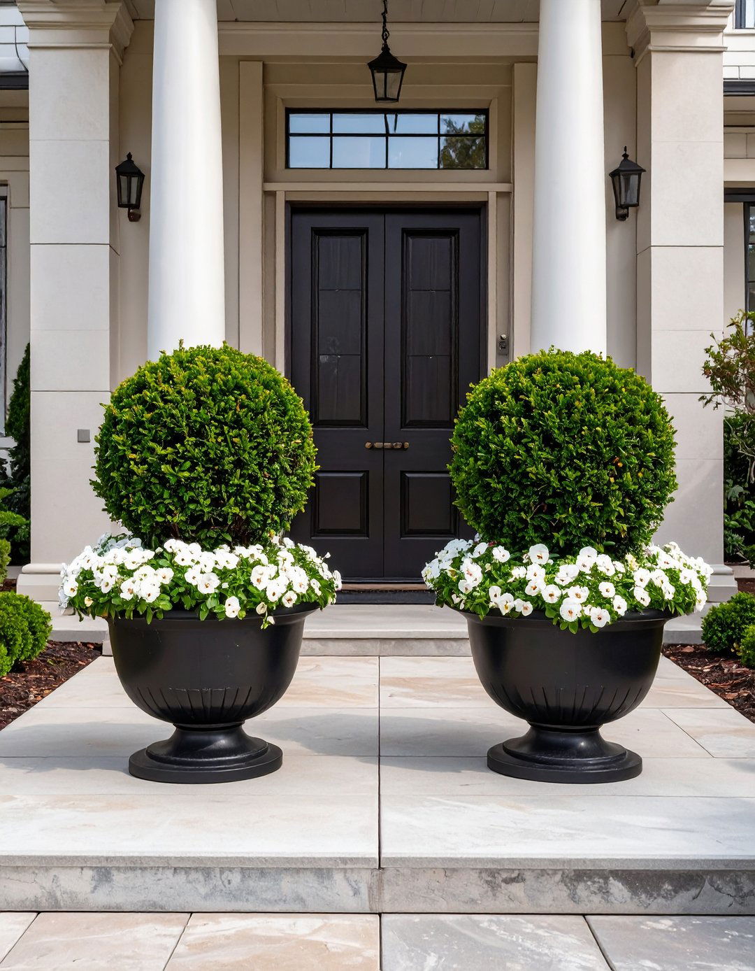 The Symmetrical Container Garden - 30 budget cheap simple front yard landscaping ideas