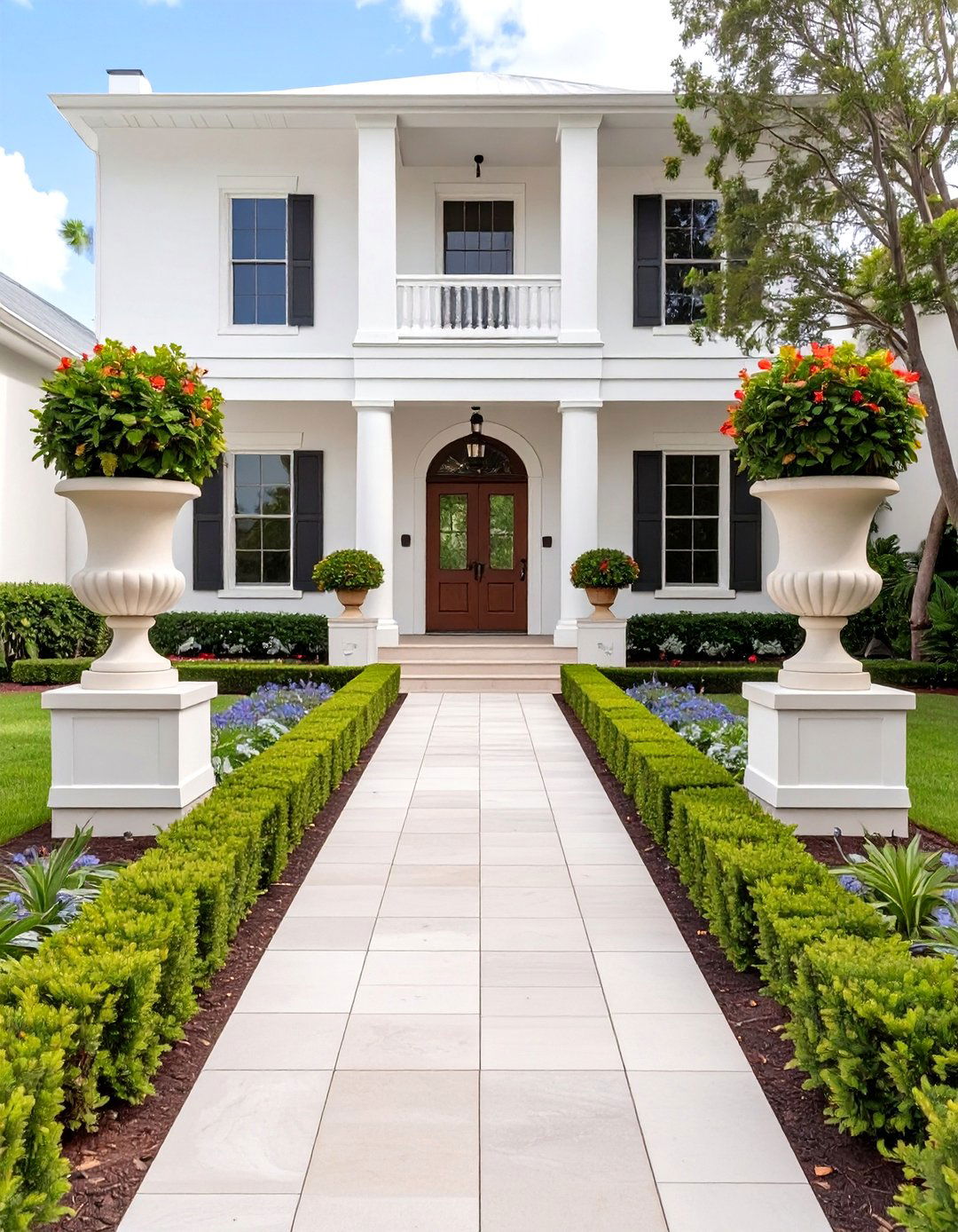 The Symmetrical Entryway Garden - 30 curb appeal florida front yard landscaping ideas