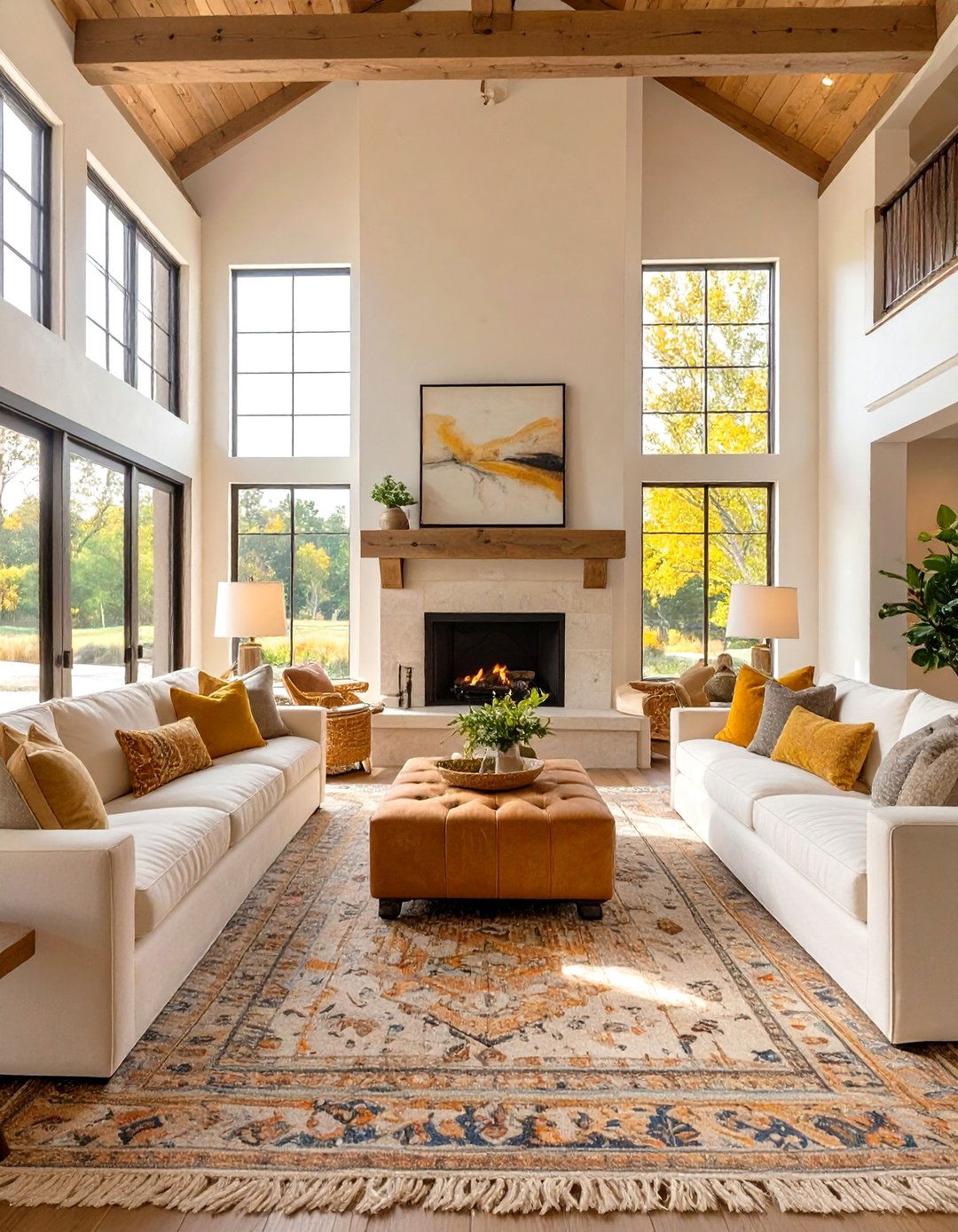 The Symmetrical Layout Living Room - 30 modern farmhouse farmhouse living room ideas