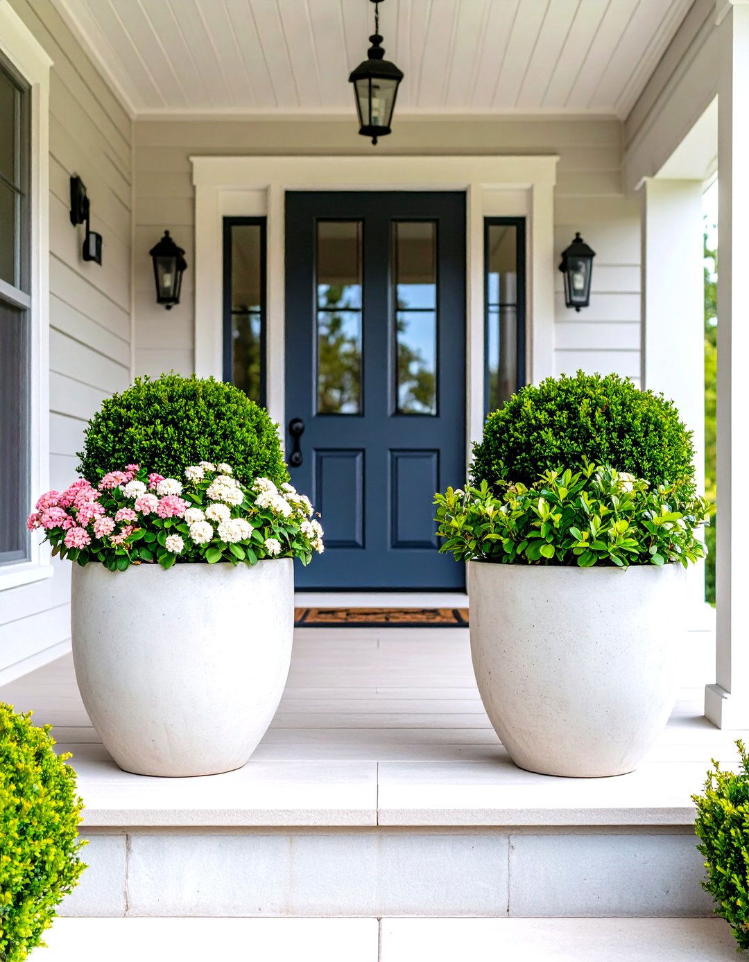 The Symmetrical Planter Display - 30 farmhouse front porch ideas