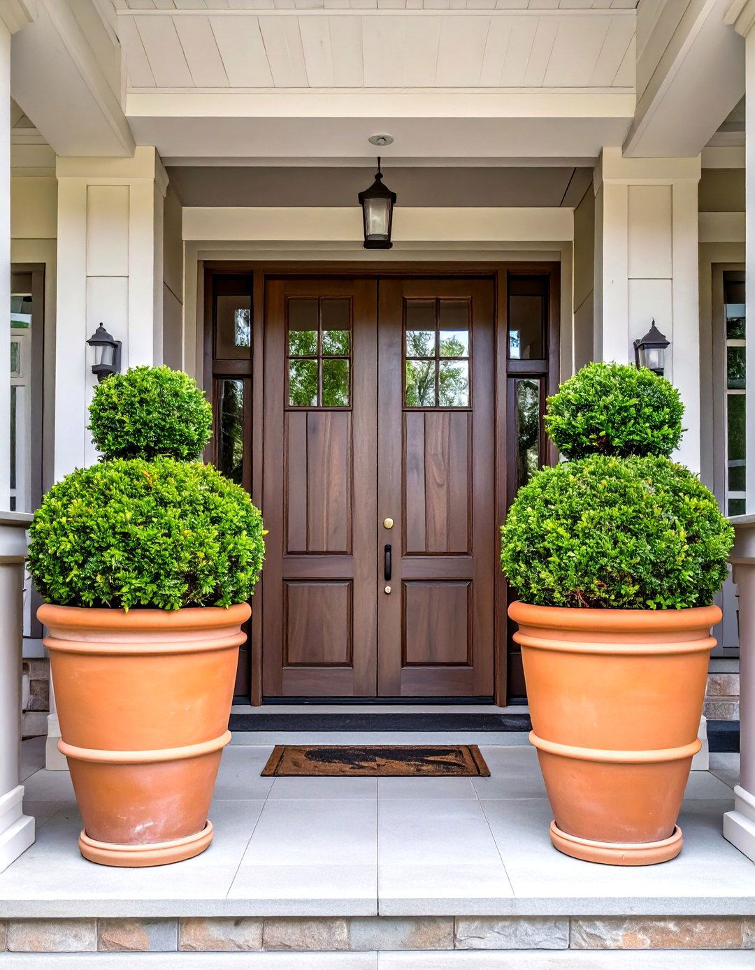 The Symmetrical Potted Plant Display - 30 curb appeal front yard landscaping ideas on a budget