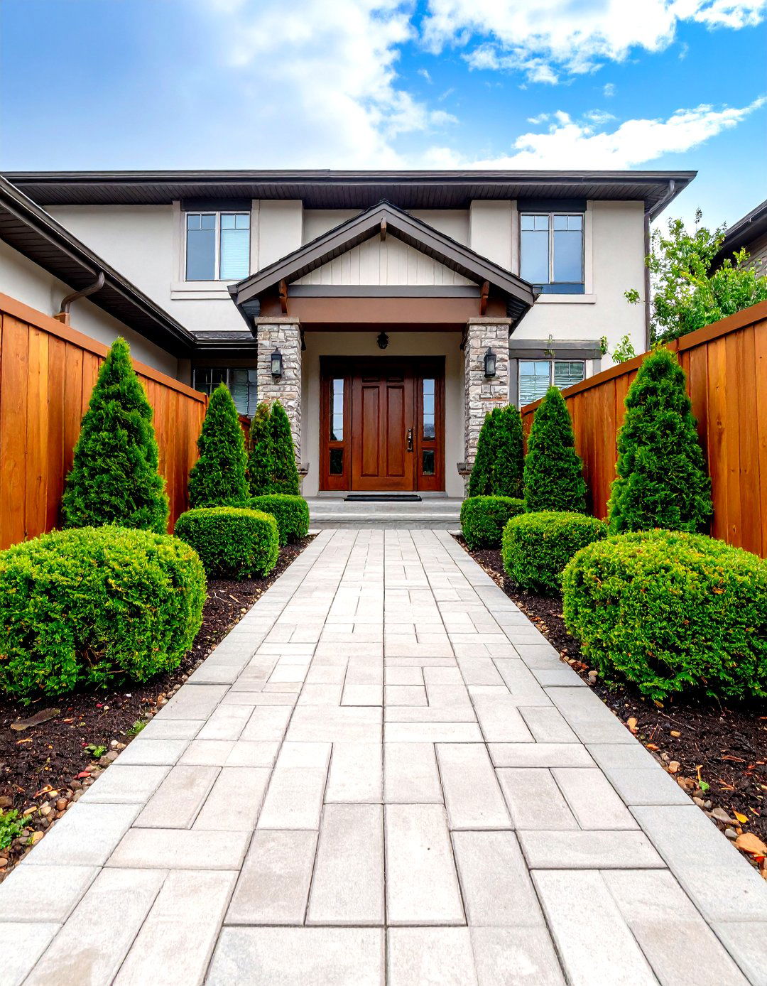 The Symmetrical Shrub Border - 30 front lawn cheap simple front yard landscaping ideas