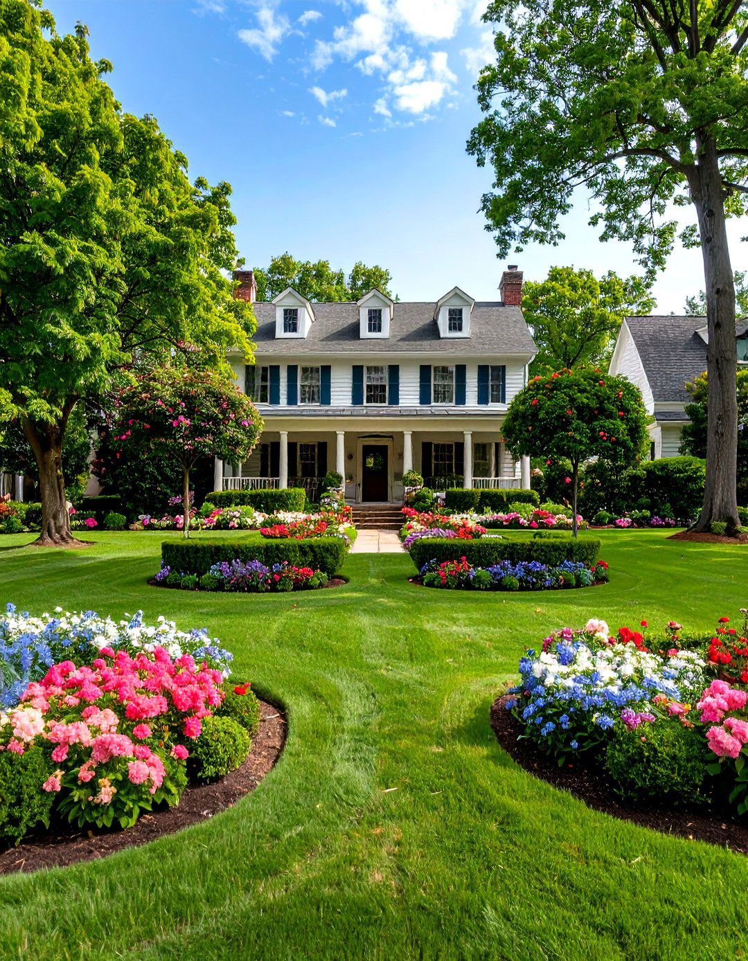 The Symmetrical Twin Gardens Lawn - 30 front lawn landscaping ideas