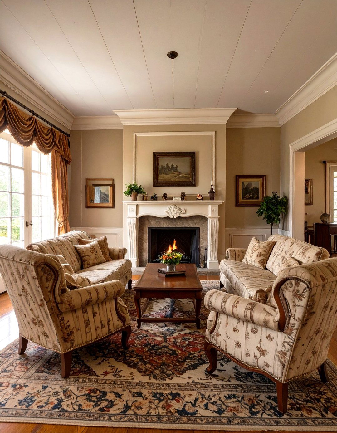 The Symmetrical and Formal Cottage Layout - 30 cottage living room ideas