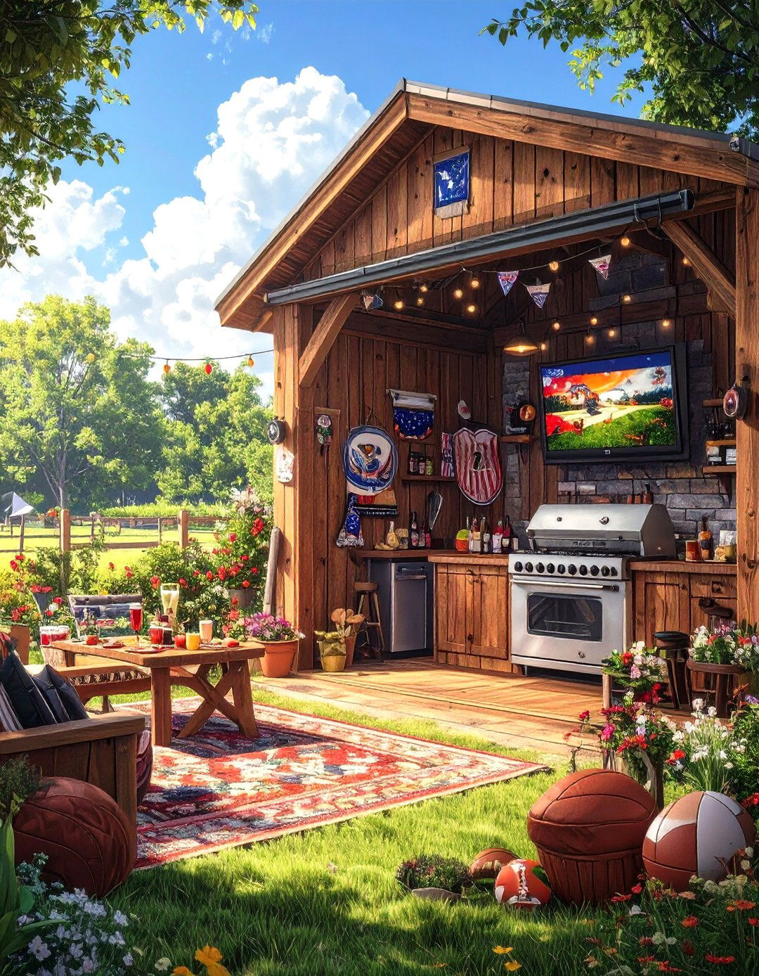 The Tailgate Party HQ Shed - 30 man cave shed ideas