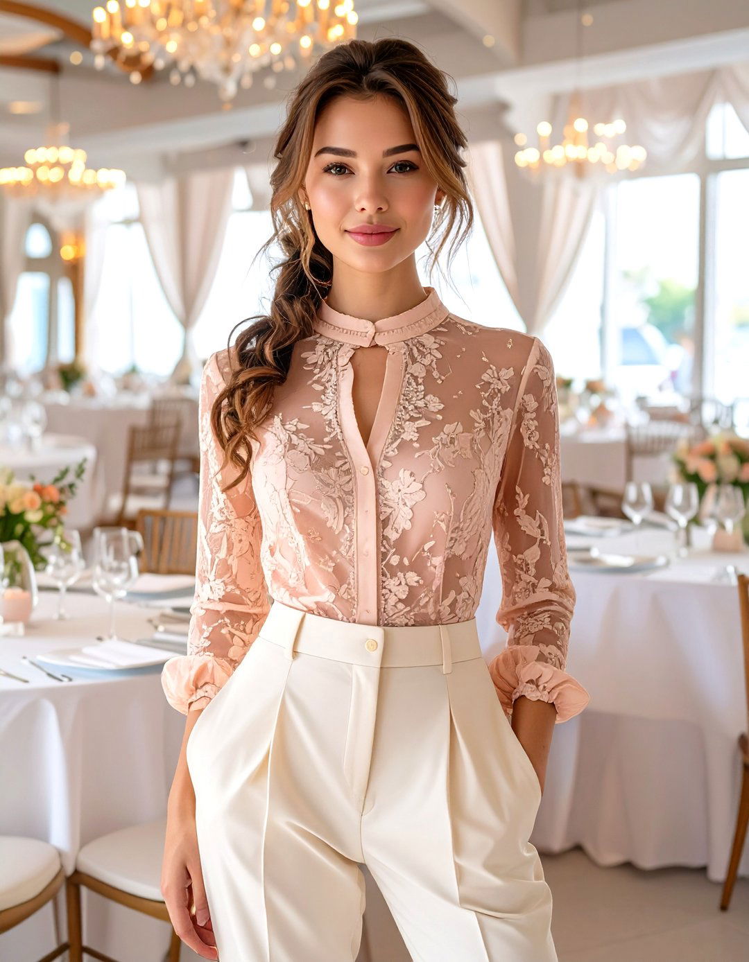 The Tailored Trousers and Blouse Combo - 30 baby shower guest outfit ideas
