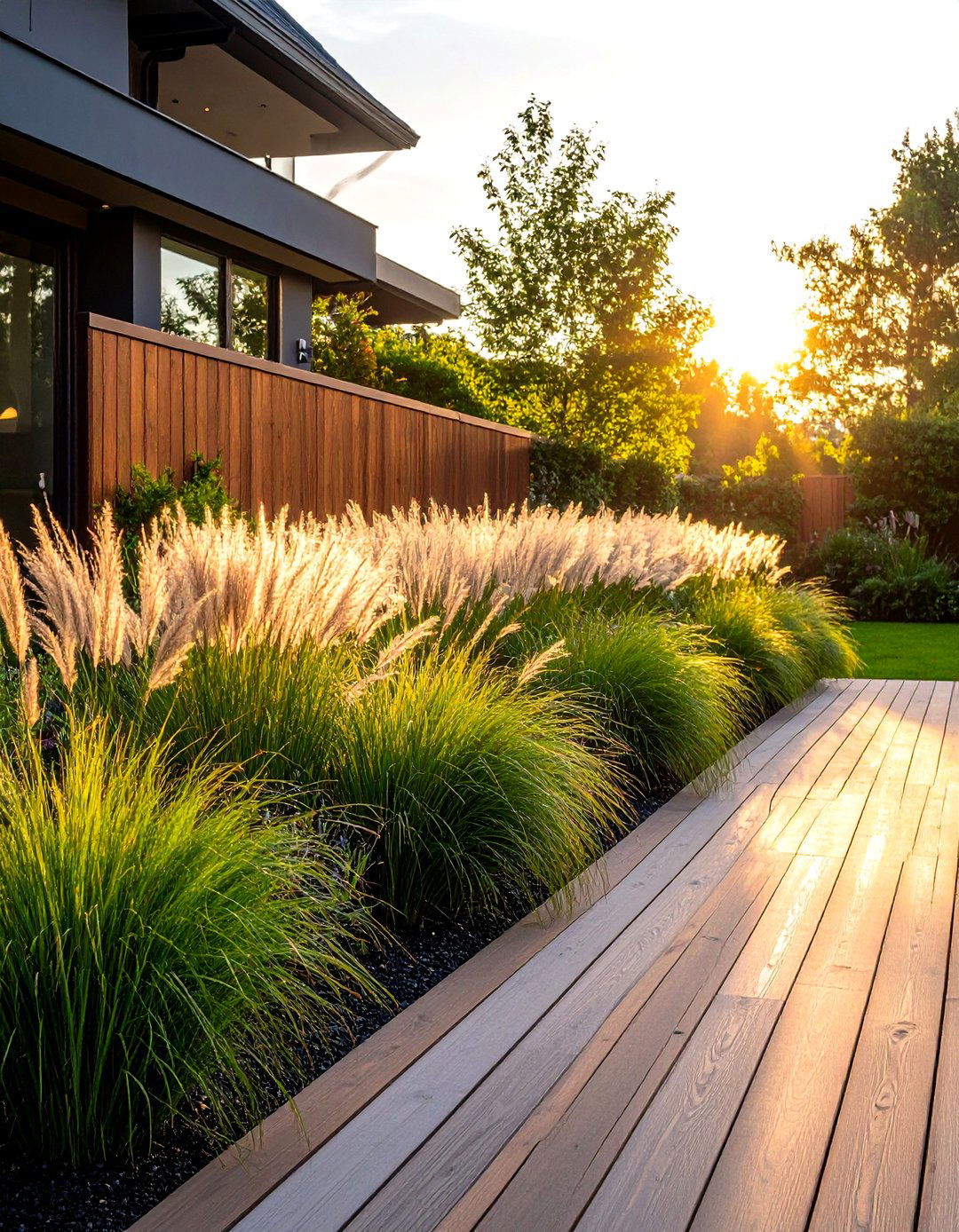 The Tall Ornamental Grass Barrier - 30 deck privacy wall ideas