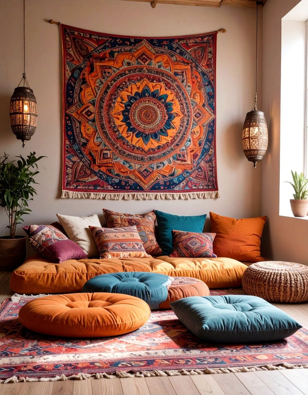 The Tapestry and Floor Cushion Lounge - 30 game room ideas on a budget