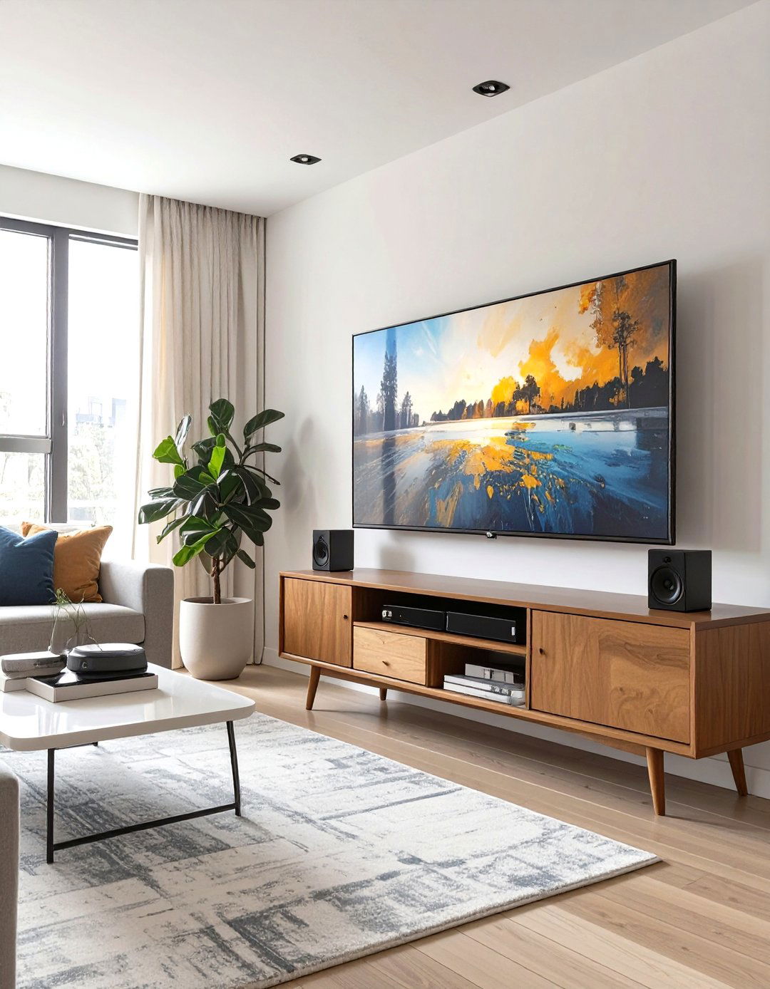 The Tech Integrated Smart Living Room - 30 mid century living room ideas