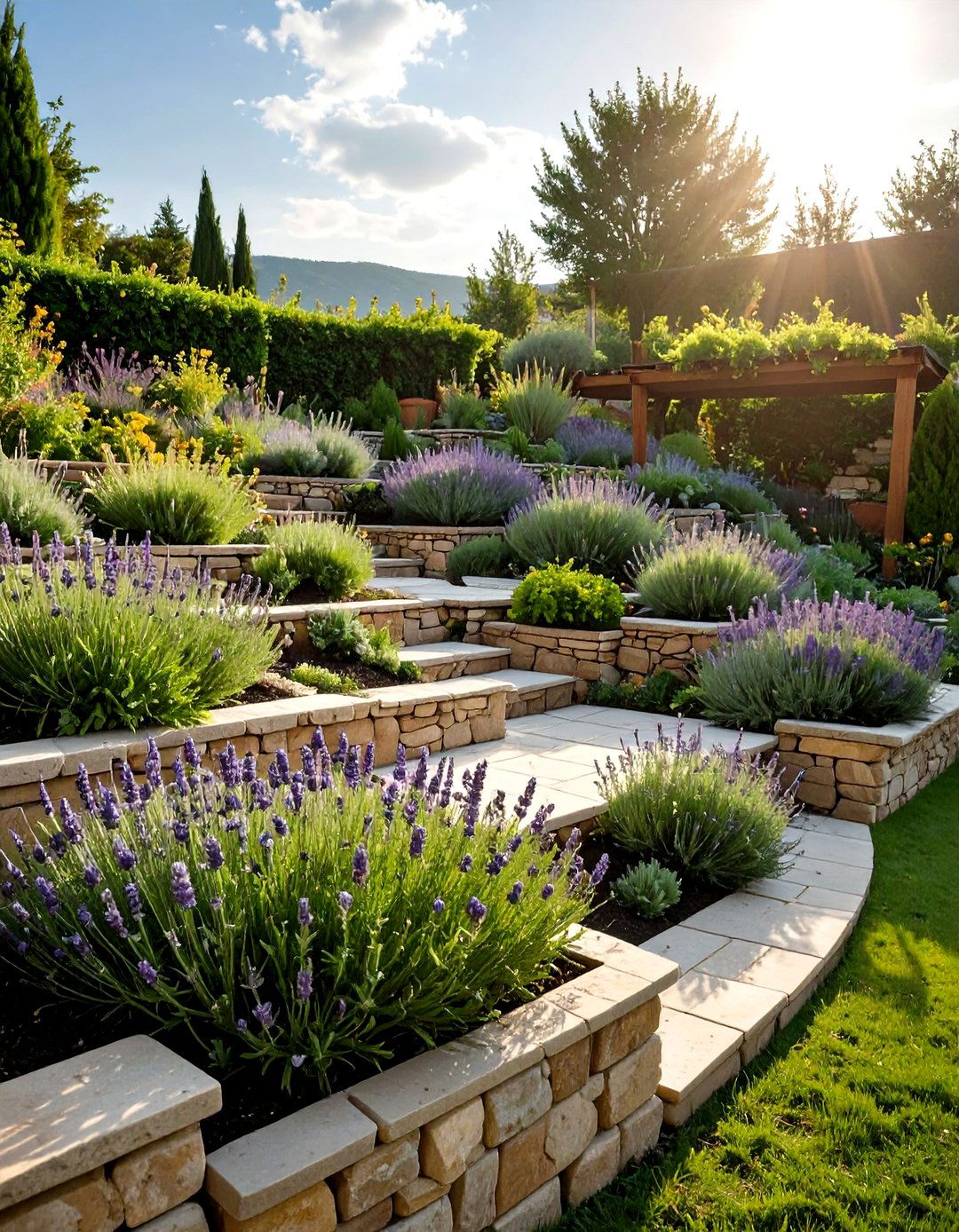 The Terraced Herb Garden with Stone Walls - 30 garden ideas with rocks