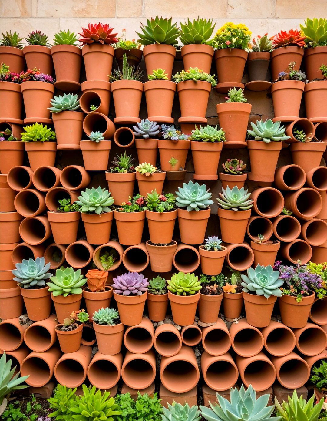 The Terracotta Pipe Planter Garden Wall - 30 garden wall ideas