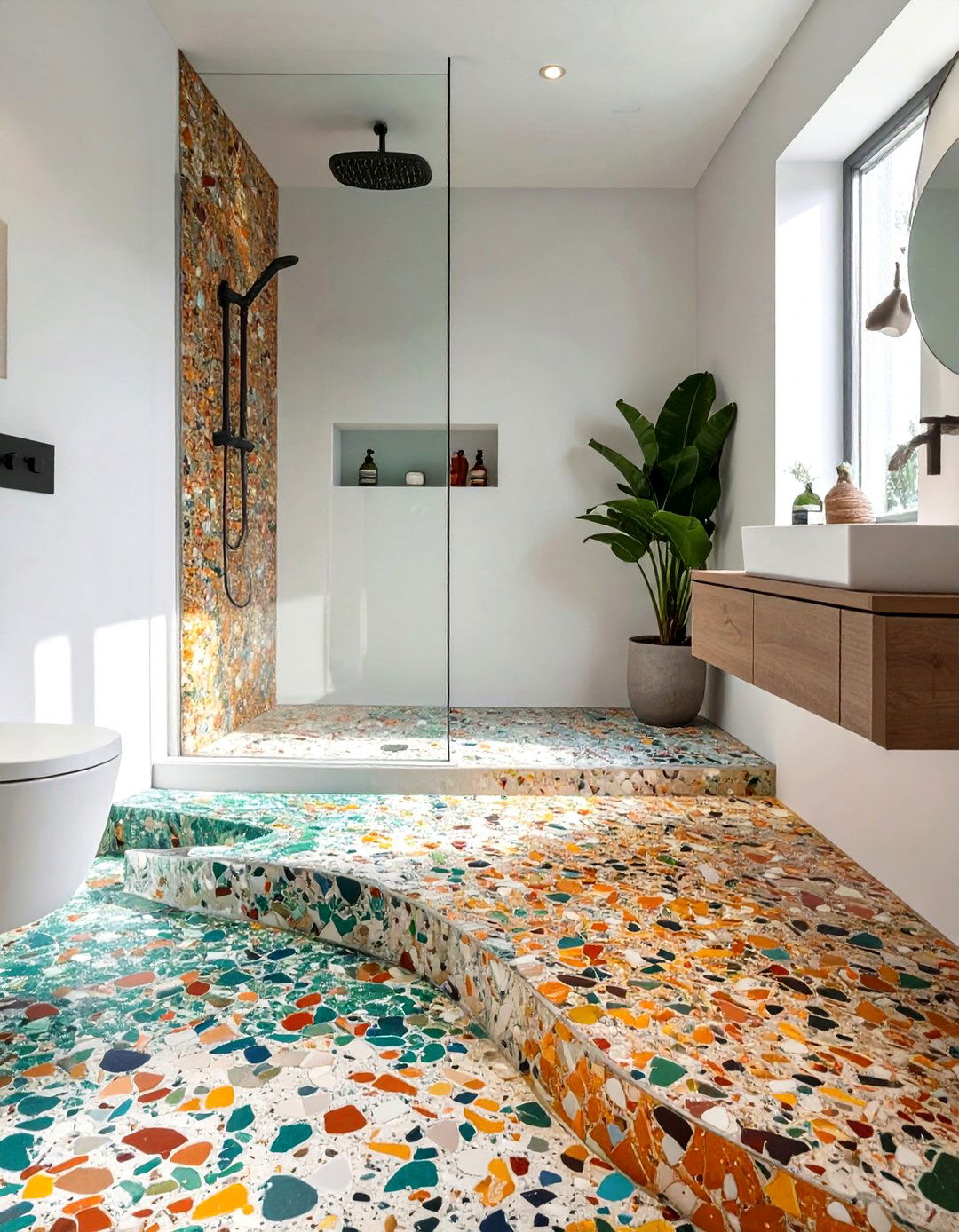 The Terrazzo Floored Curbless Shower - 30 curbless shower ideas