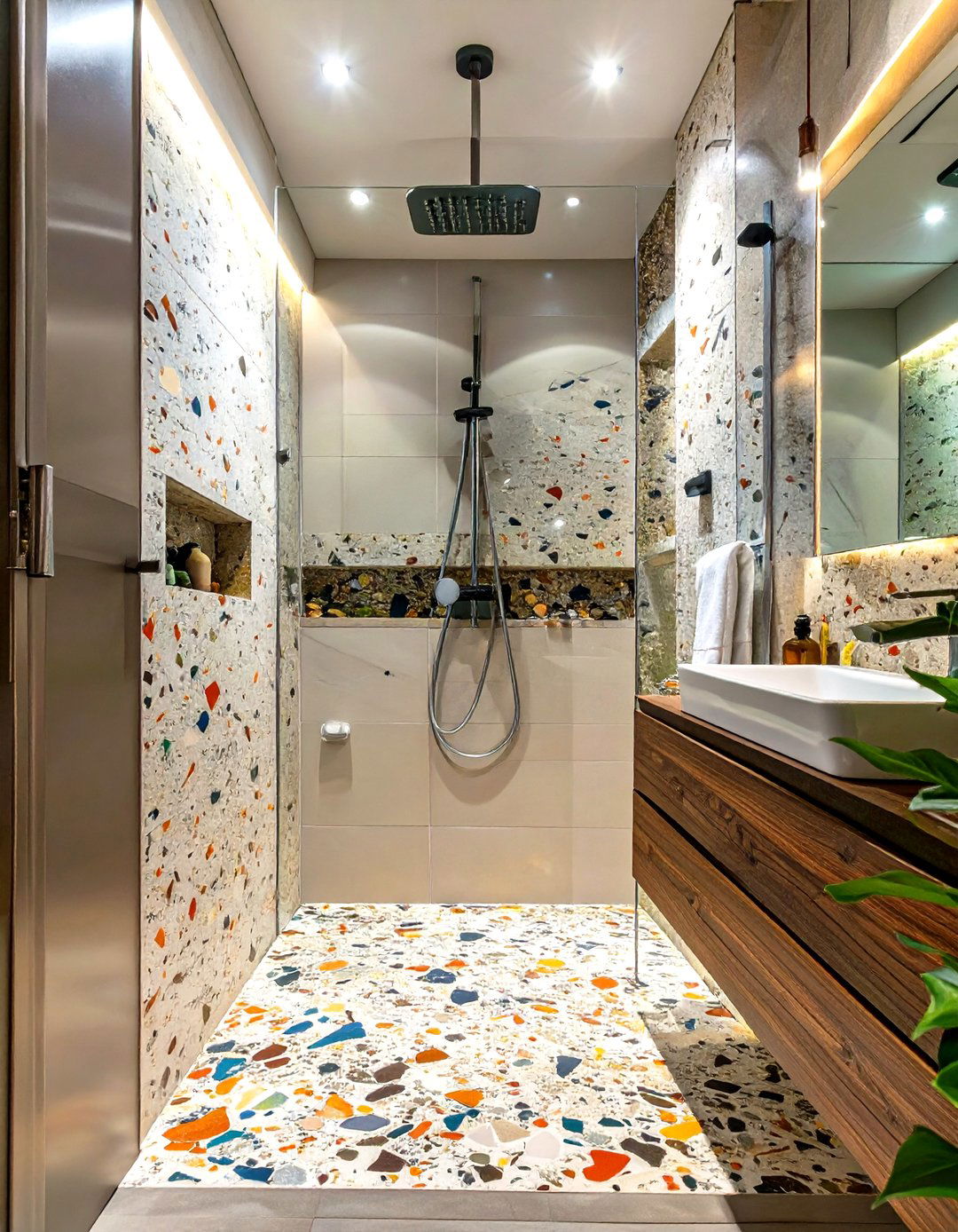 The Terrazzo Lined Shower Nook - 30 master shower ideas