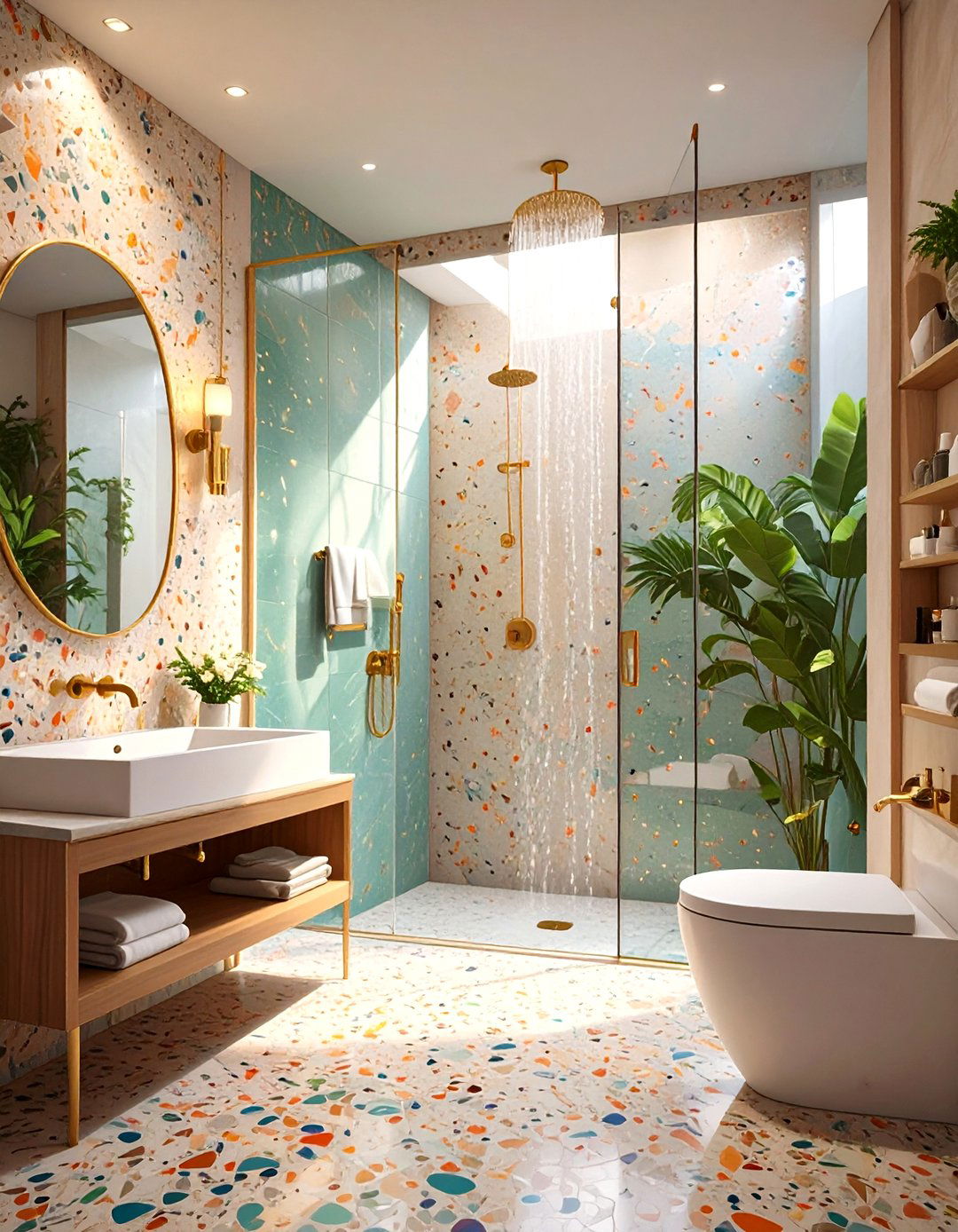 The Terrazzo Lined Walk in Shower - 30 bathroom walk in shower ideas