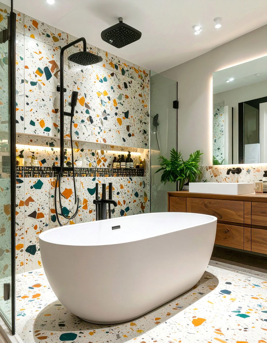 The Terrazzo Patterned Bathtub Shower - 30 bathtub shower combo ideas