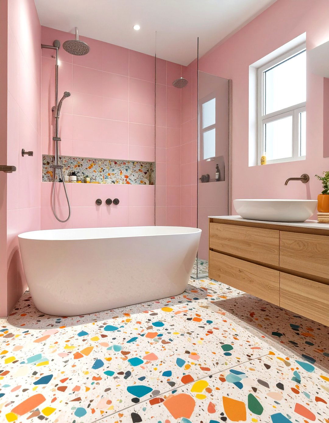 The Terrazzo Tile Revival - 30 bathtub shower combo ideas for small bathrooms