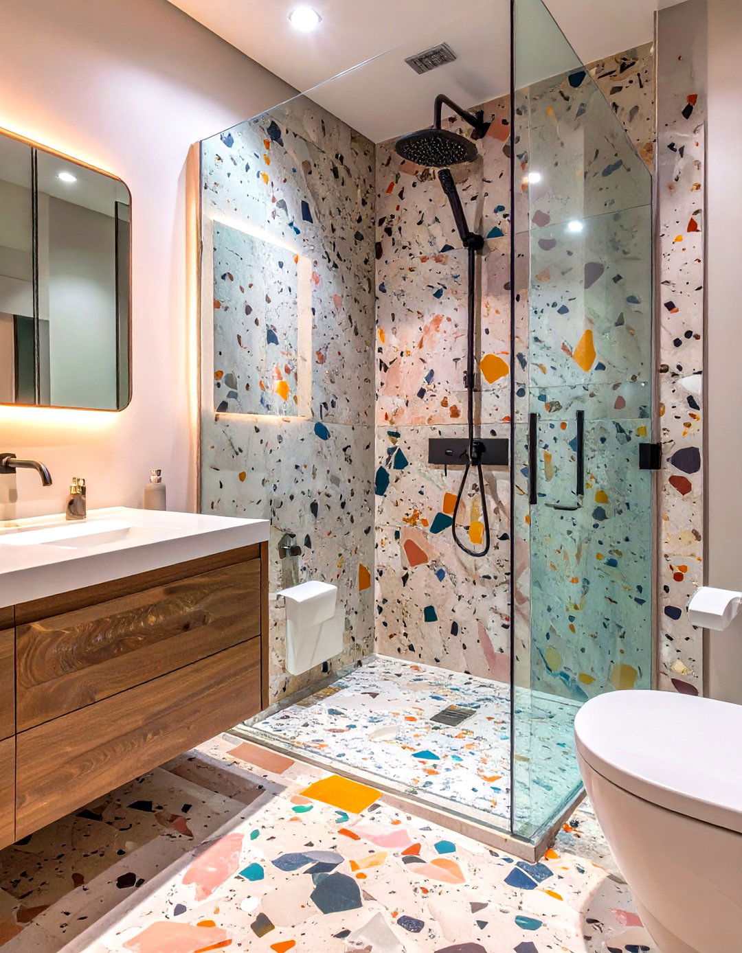 The Terrazzo Tiled Walk in Shower - 30 master bathroom walk in shower ideas