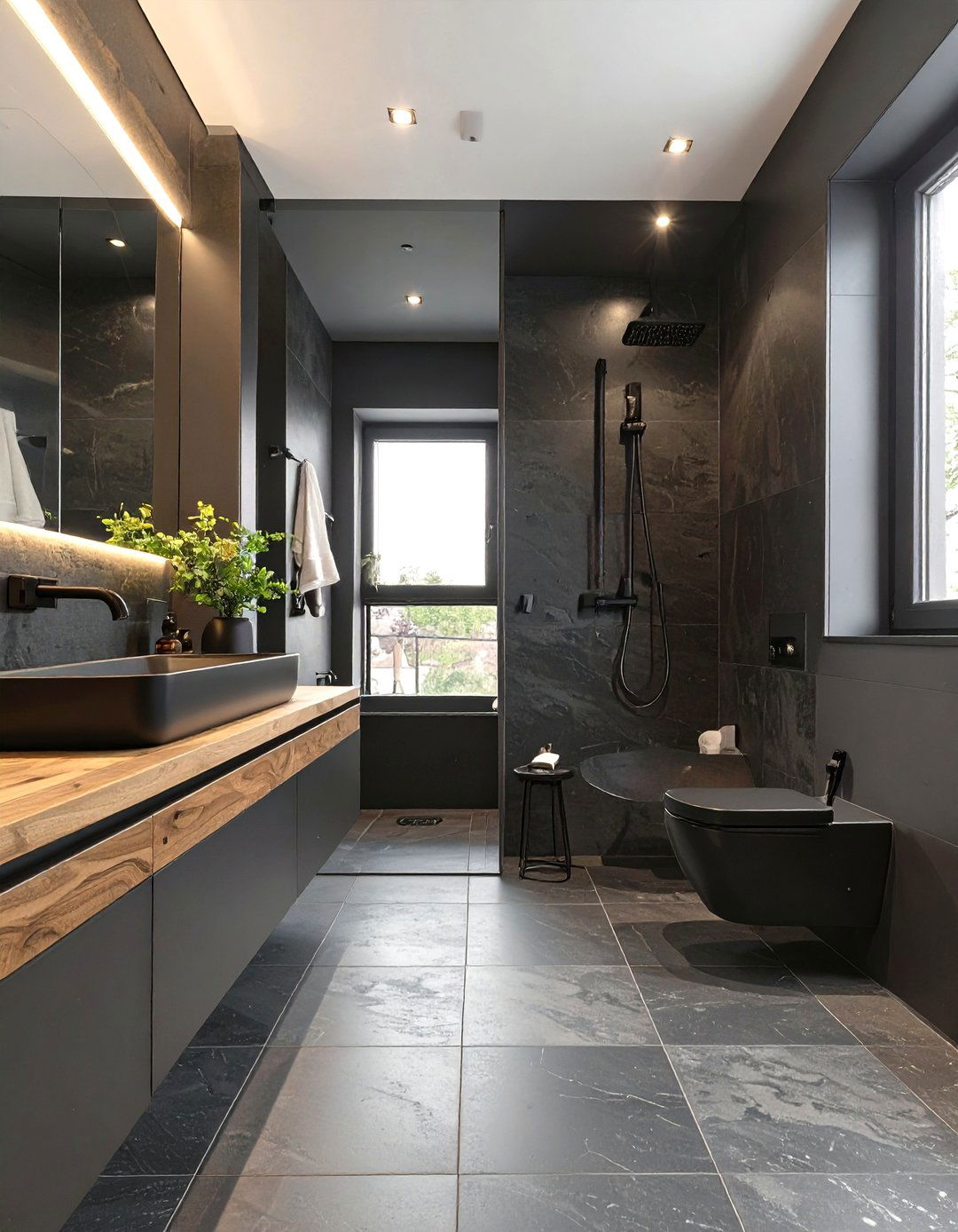The Textured Black on Black Bathroom - 30 moody bathroom ideas