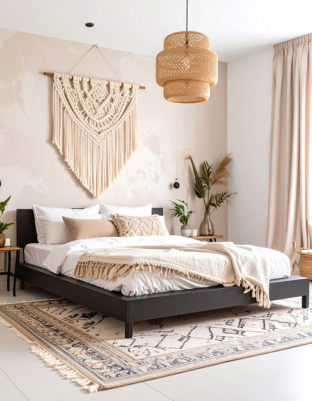 The Textured Bohemian Black Bedroom - 30 neutral and black bedroom ideas