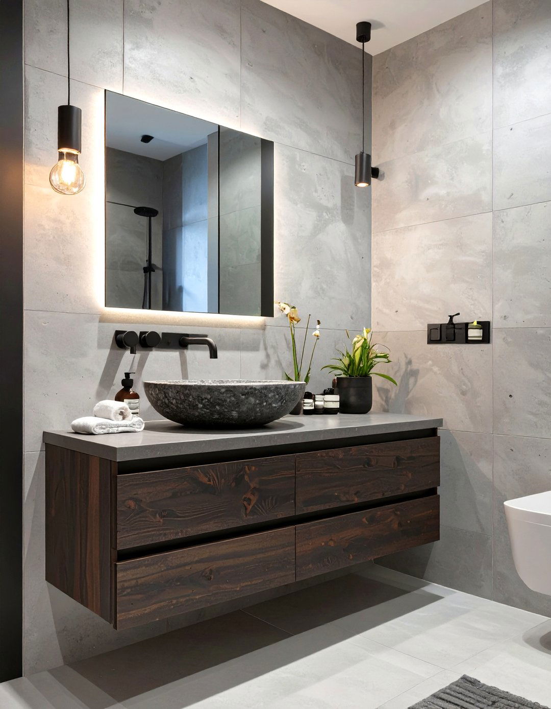 The Textured Concrete Bathroom - 30 brutalism interior design ideas