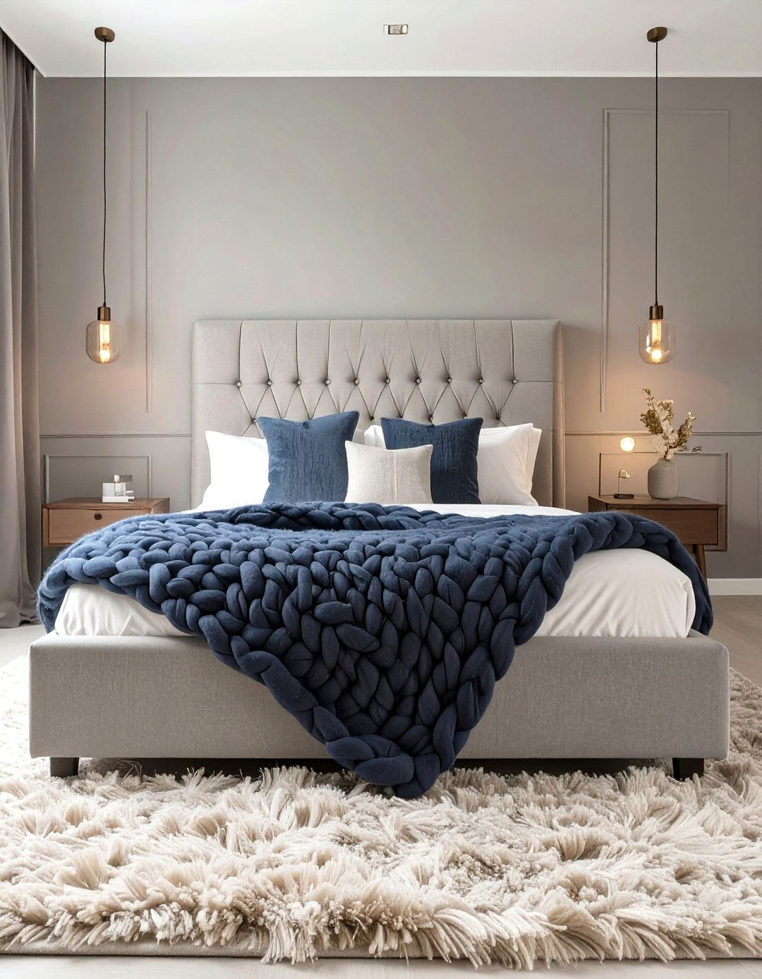 The Textured Layers Bedroom - 30 navy blue and grey bedroom ideas