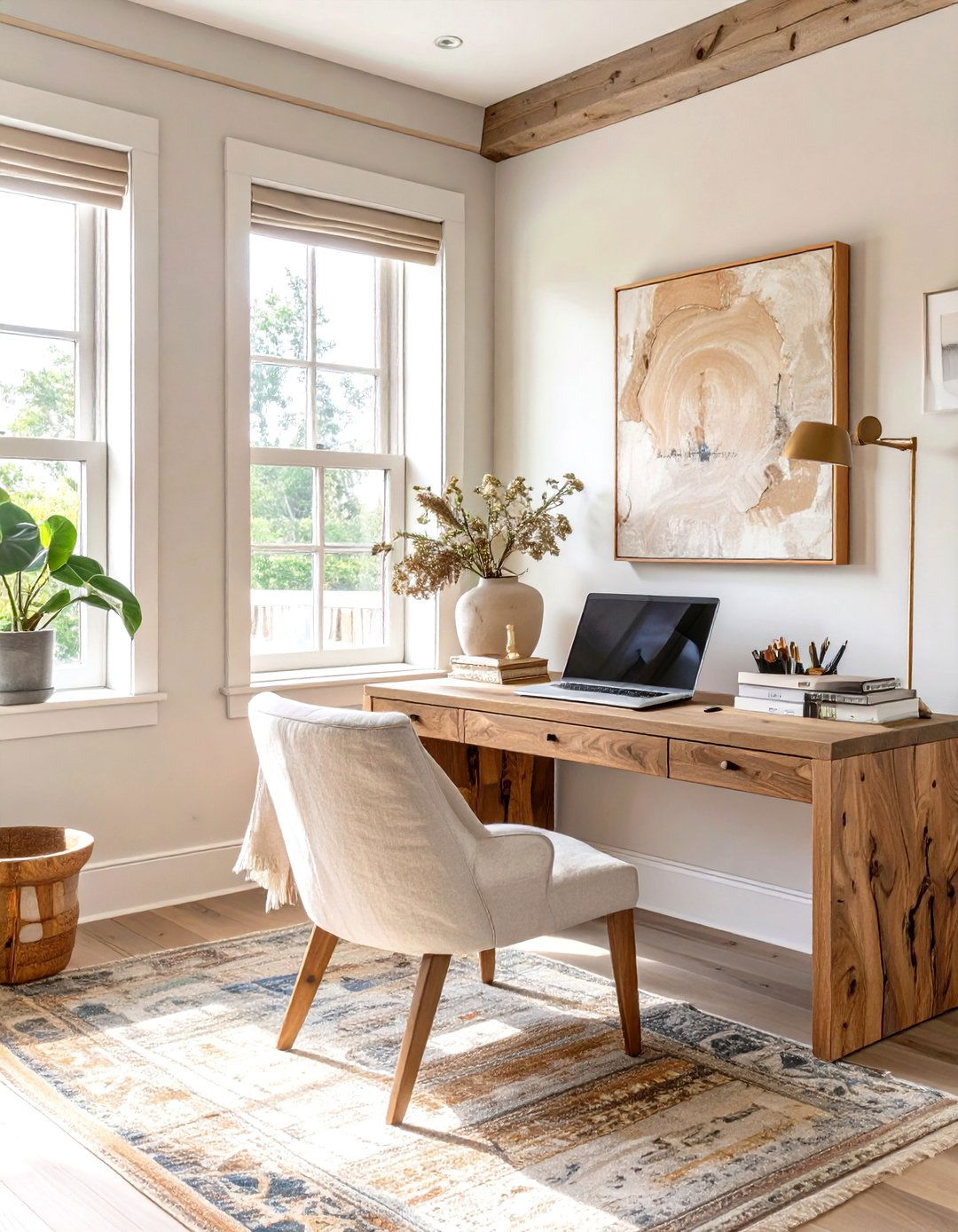 The Textured Neutrals Home Office - 30 luxury modern home office ideas