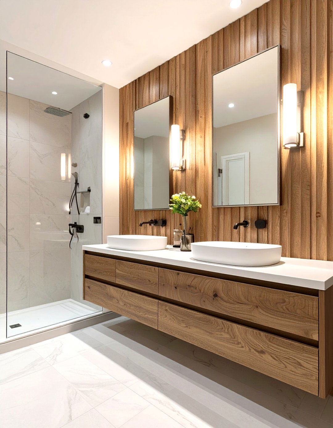 The Textured Wall Bathroom - 30 double sink bathroom ideas