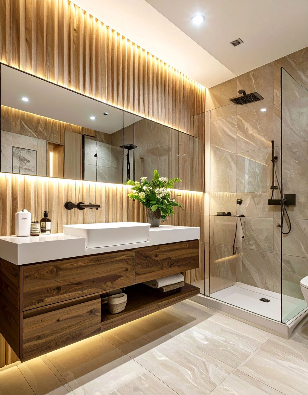 The Textured Wall Master Bathroom - 30 luxury modern luxury master bathroom ideas