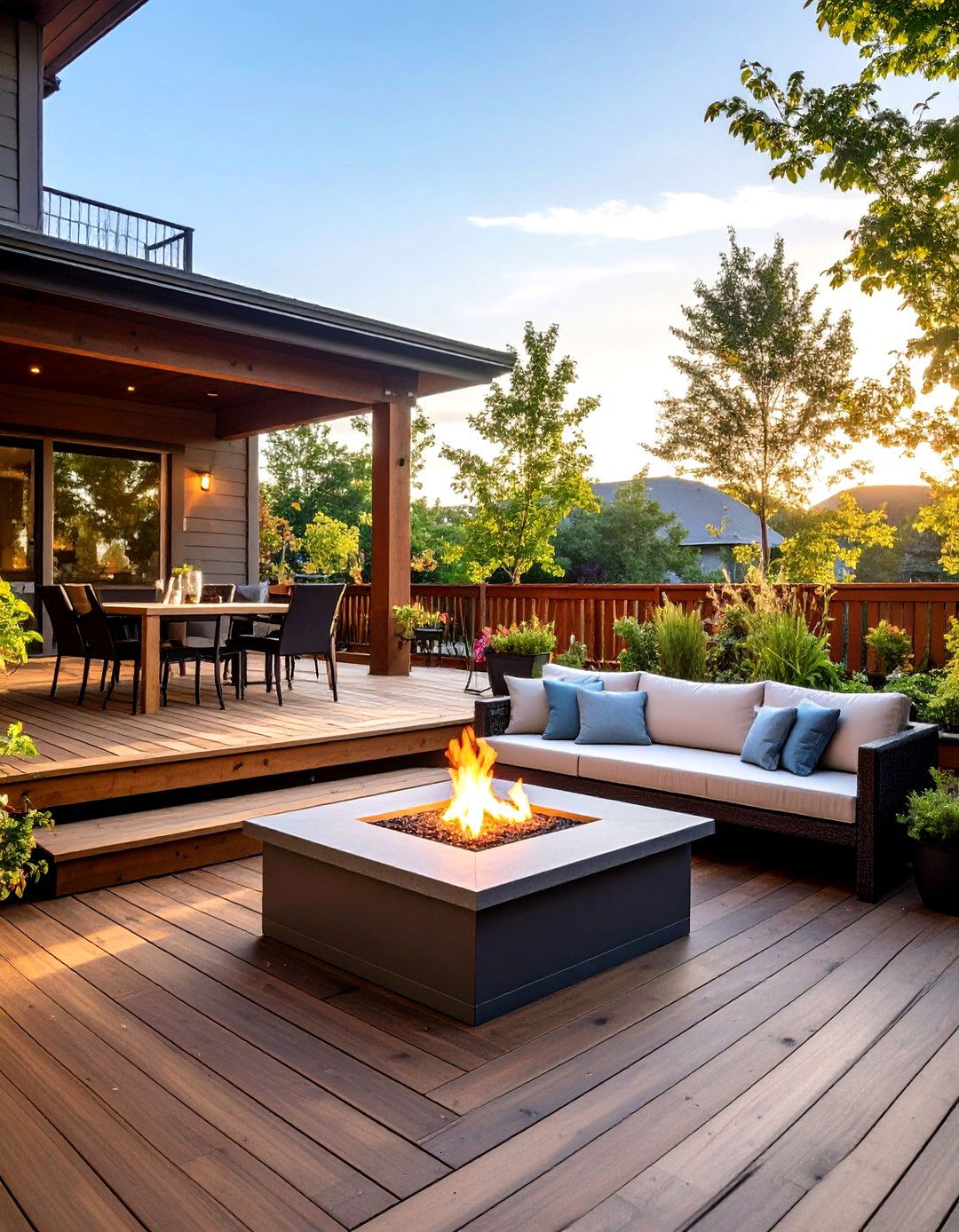 The Tiered Deck Fire Pit - 30 fire pit backyard ideas