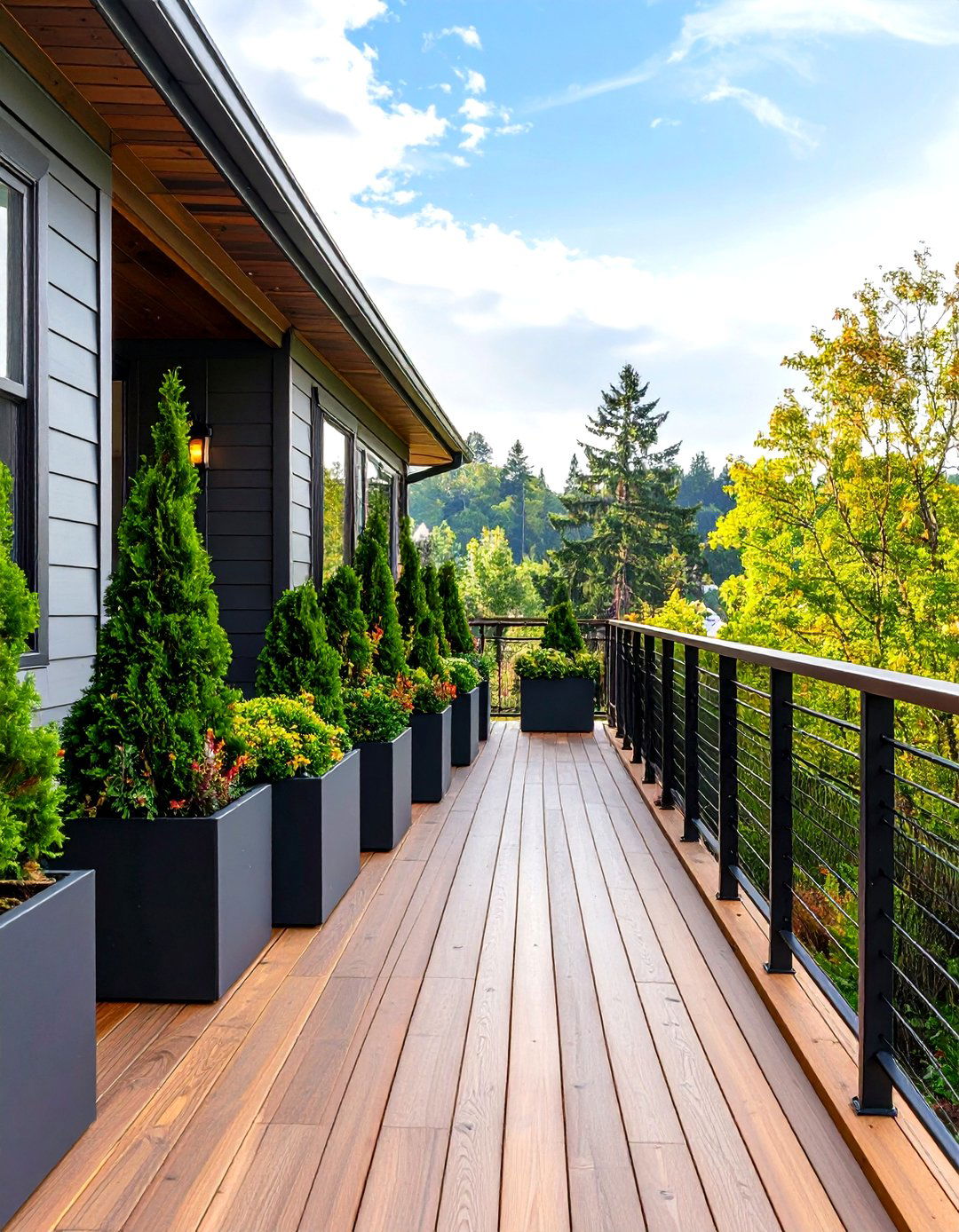 The Tiered Evergreen Planter Wall - 30 deck privacy screen ideas