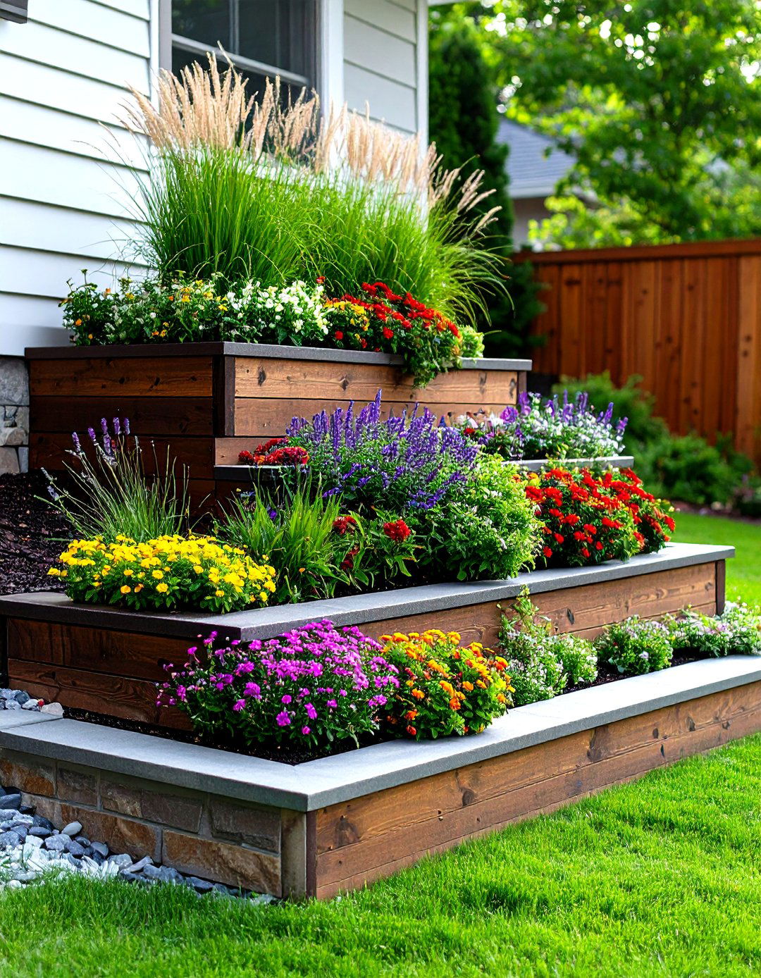 The Tiered Flower Bed for Sloped Yards - 30 front yard flower bed ideas