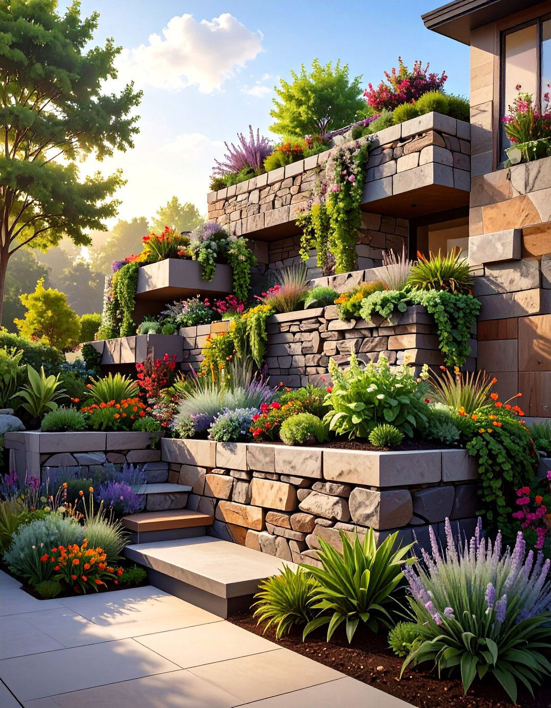 The Tiered Gabion Wall Rock Garden - 30 modern rock garden ideas