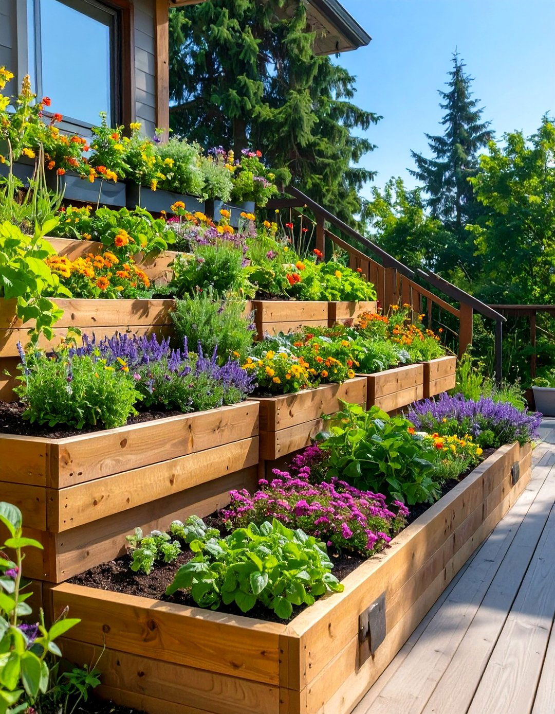 The Tiered Garden Bed Deck - 30 back deck ideas