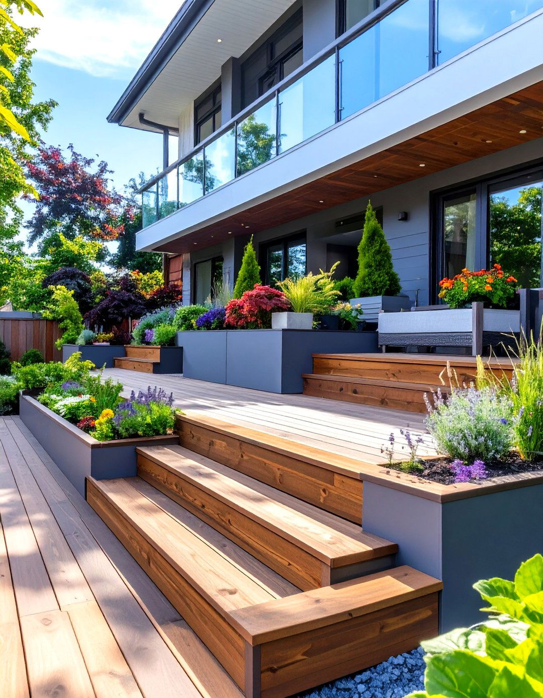 The Tiered Garden Deck - 30 cheap deck ideas