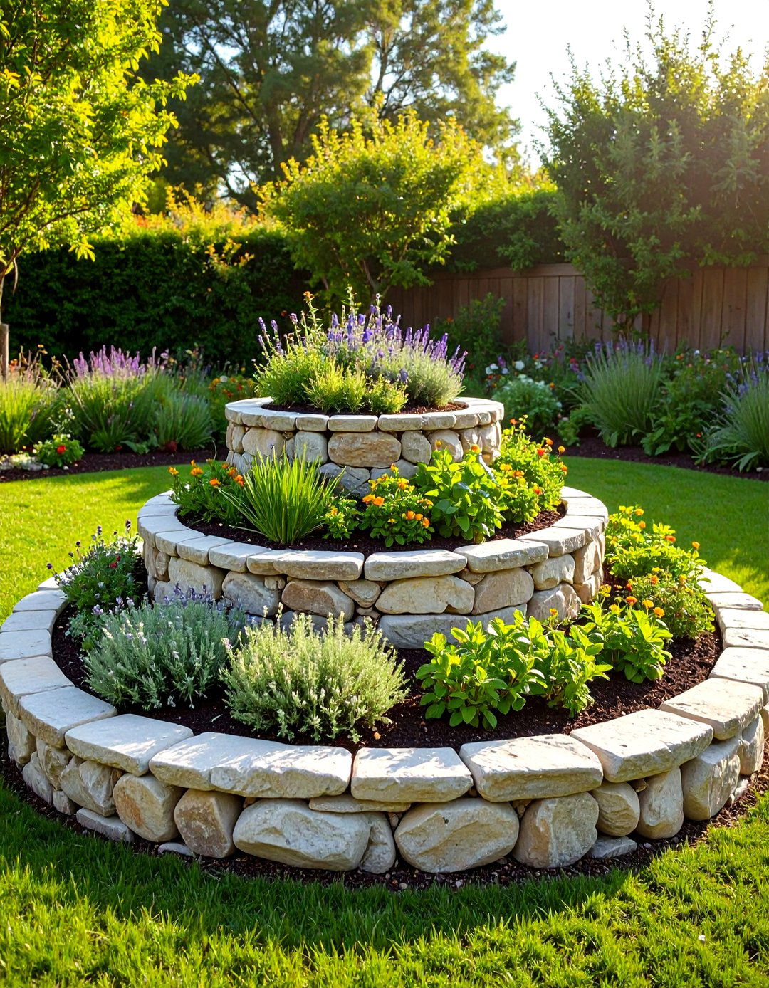 The Tiered Herb Spiral Raised Garden Bed - 30 diy raised garden bed ideas