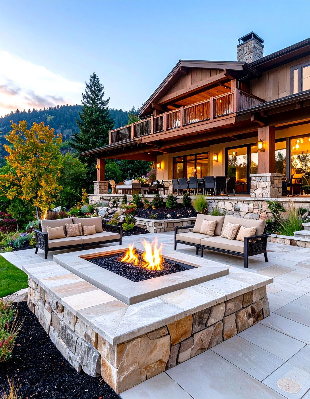 The Tiered Patio Fire Lounge - 30 fire pit ideas for backyard