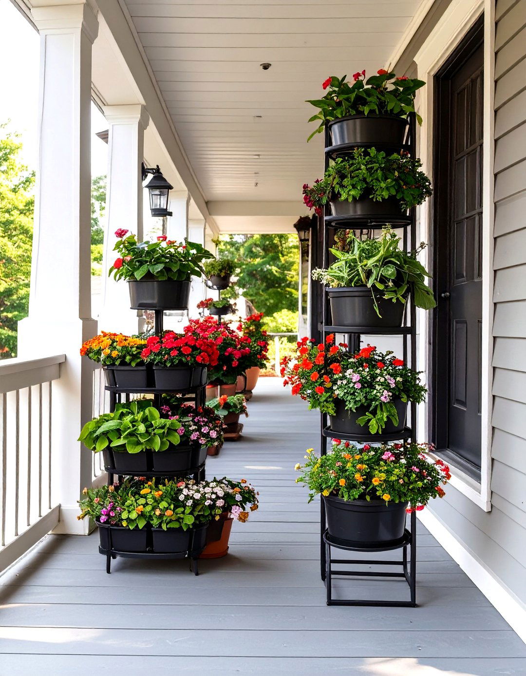 The Tiered Plant Stand Display Front Porch - 30 long narrow front porch decorating ideas