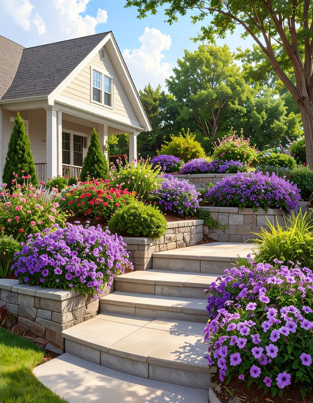 The Tiered Retaining Wall Garden - 30 budget cheap simple front yard landscaping ideas
