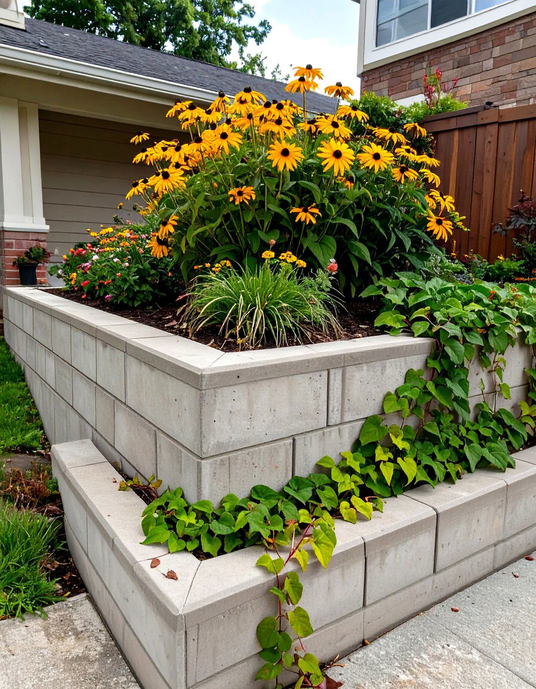 The Tiered Retaining Wall Garden - 30 curb appeal front yard landscaping ideas on a budget