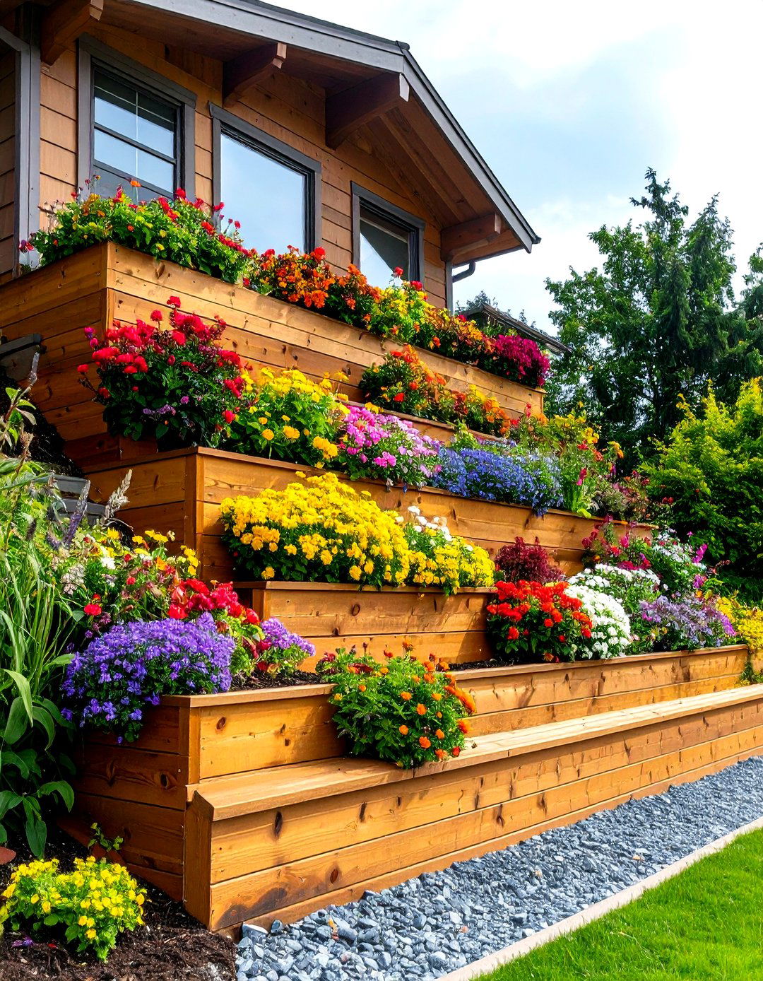 The Tiered Retaining Wall Garden - 30 driveway border landscaping ideas