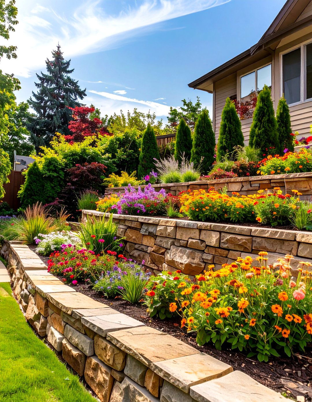 The Tiered Retaining Wall Garden - 30 backyard privacy ideas